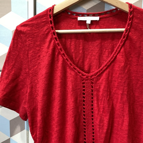 Maje 100% Linen Red Crochet Stitch Inset Tee Shirt - Picture 3 of 7